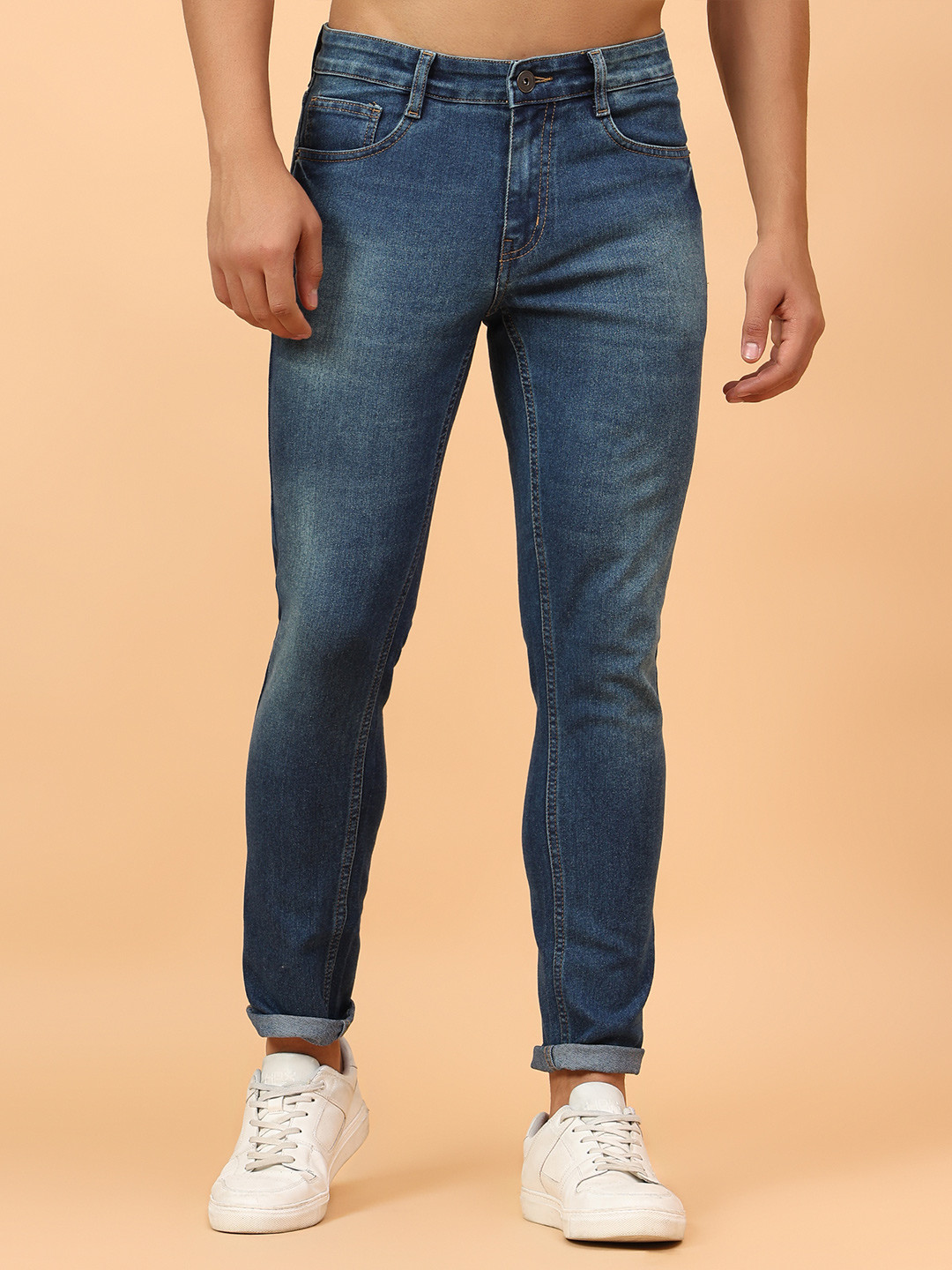 

MEGHZ Men Micheal Slim Fit Heavy Fade Stretchable Jeans, Blue