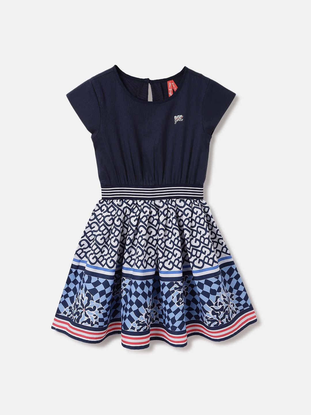 

Blue Giraffe Print Fit & Flare Dress, Multi