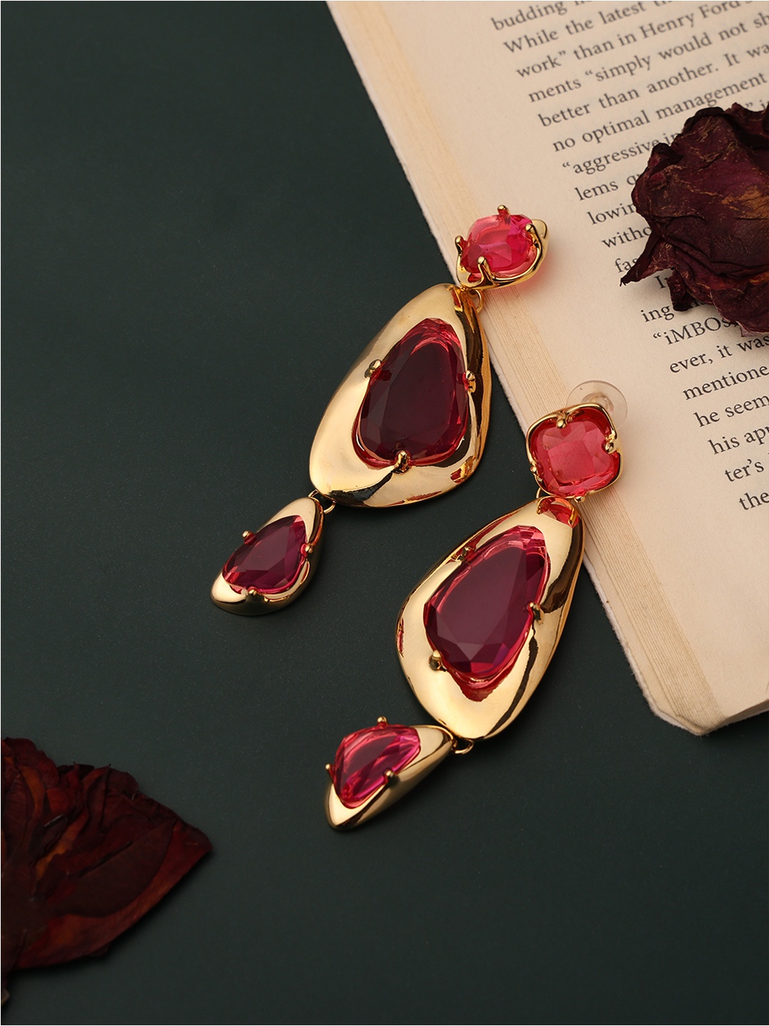 

PATOLA BY VJ Stainless Steel Gold-Plated Contemporary Shaped Drop Earrings