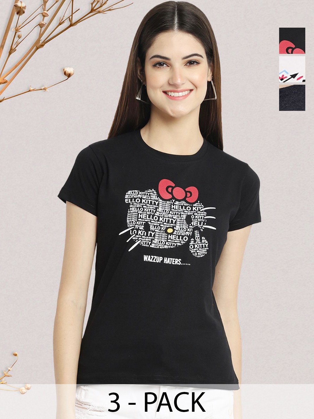 

GLOBAL NOMAD Women Typography 3 Printed Applique T-shirt, Multi