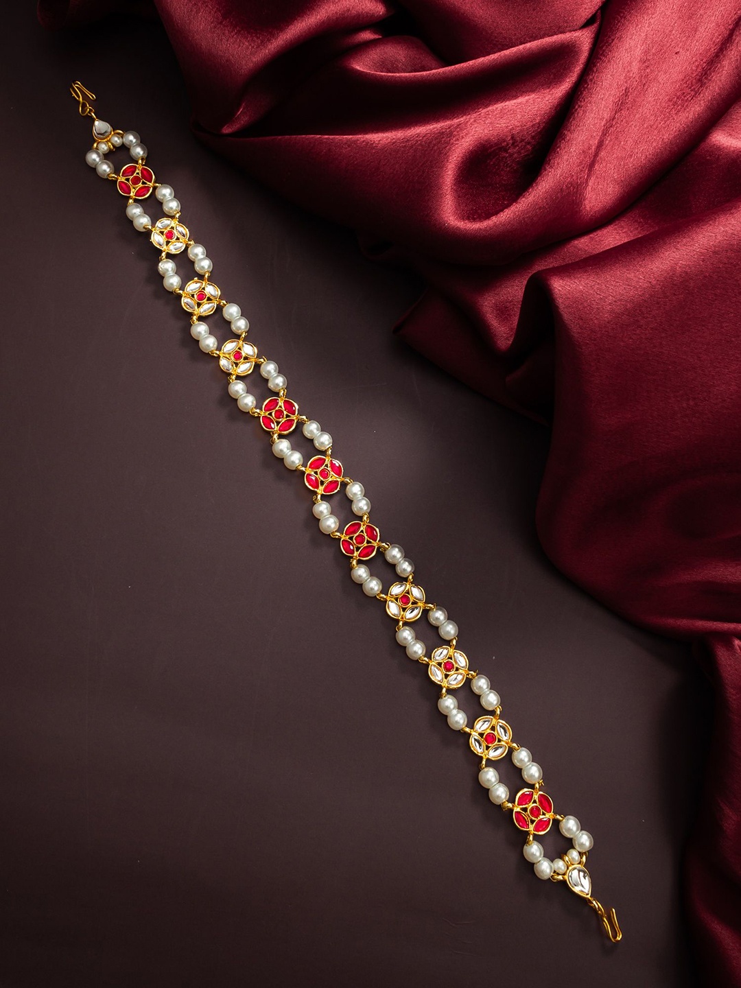 

aadita Gold-Plated Pearls Studded Maang Tikka Head Jewellery