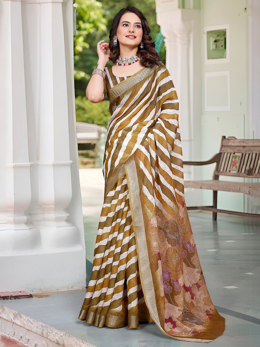 

Iris Leheriya Printed Pure Cotton Saree, Brown