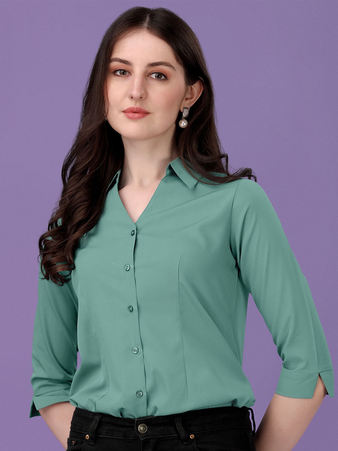 

De La Moda Women Relaxed Opaque Casual Shirt, Green
