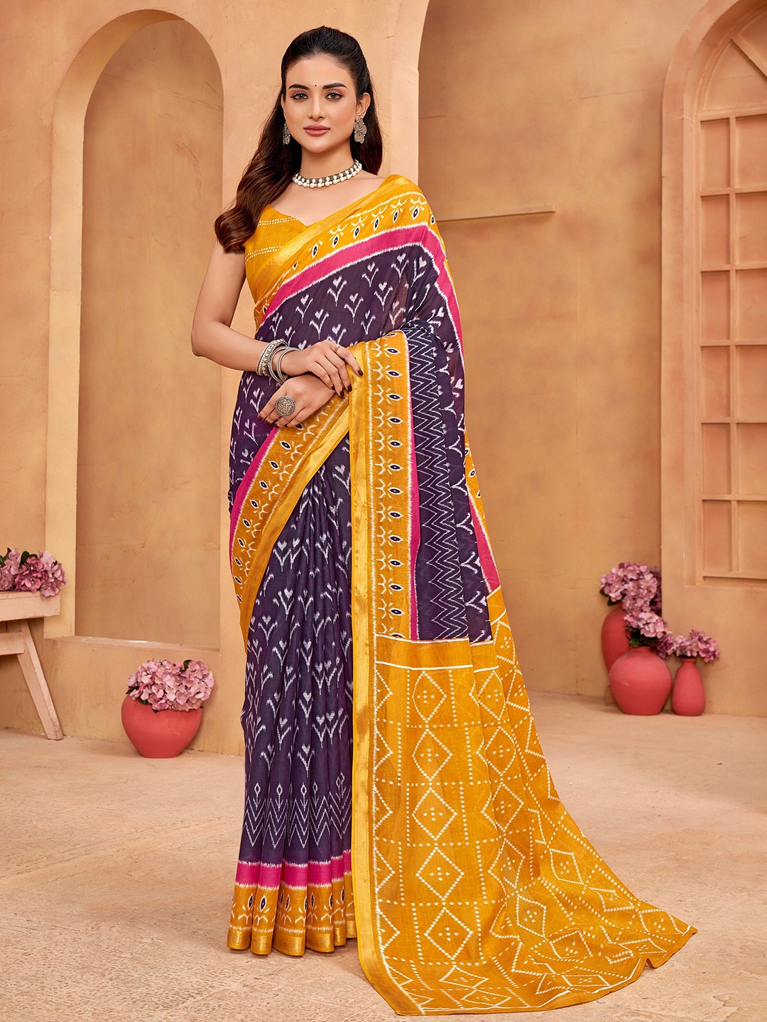 

VEECHIS Ethnic Motifs Pure Cotton Saree, Blue