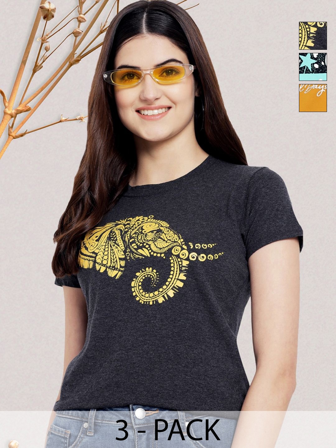 

GLOBAL NOMAD Women Typography 3 Printed Applique T-shirt, Multi