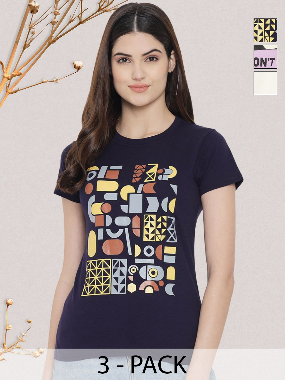 

GLOBAL NOMAD Women Typography 3 Printed Applique T-shirt, Multi