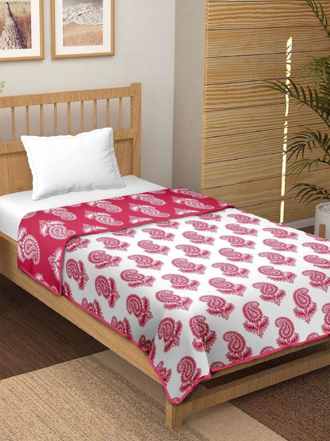 

CHICERY Pink & White Floral Printed AC Room 210 GSM Cotton Single Bed Dohar