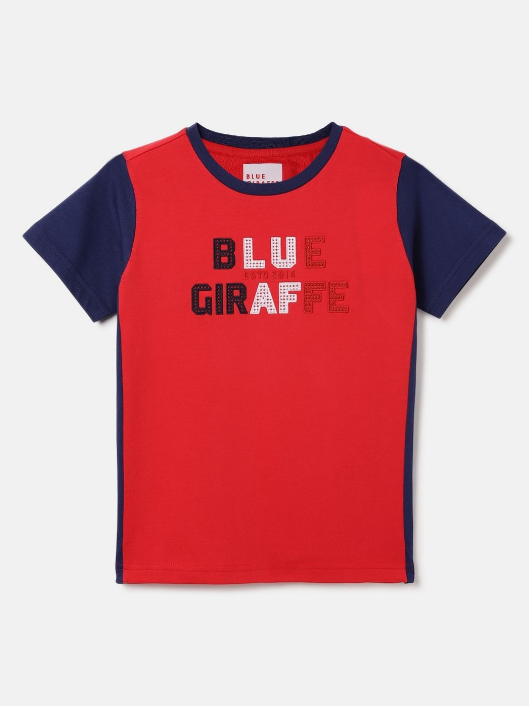 

Blue Giraffe Boys Colourblocked Pure Cotton T-shirt, Red