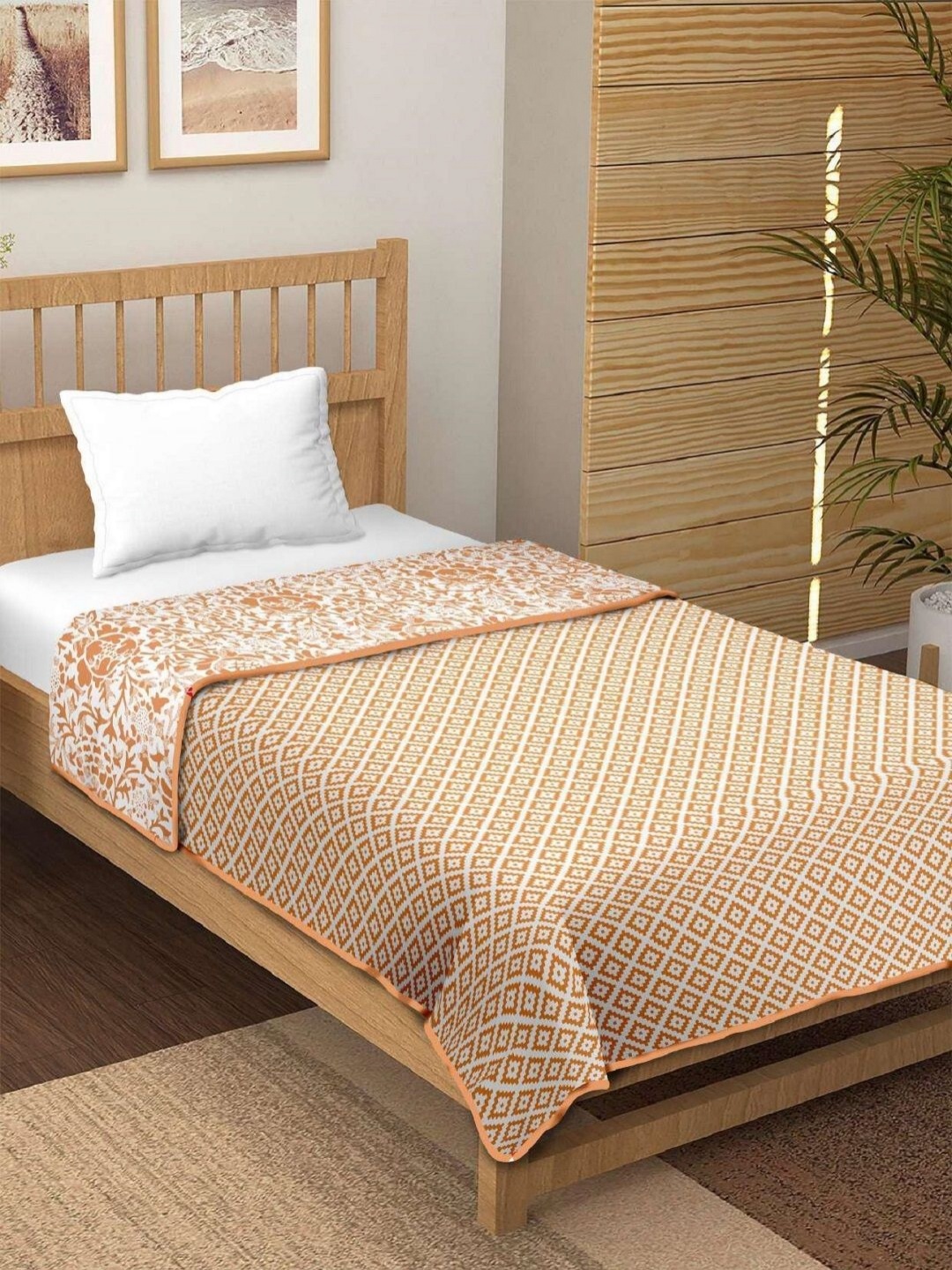 

CHICERY Brown & White Floral Printed AC Room 210 GSM Cotton Double Bed Dohar