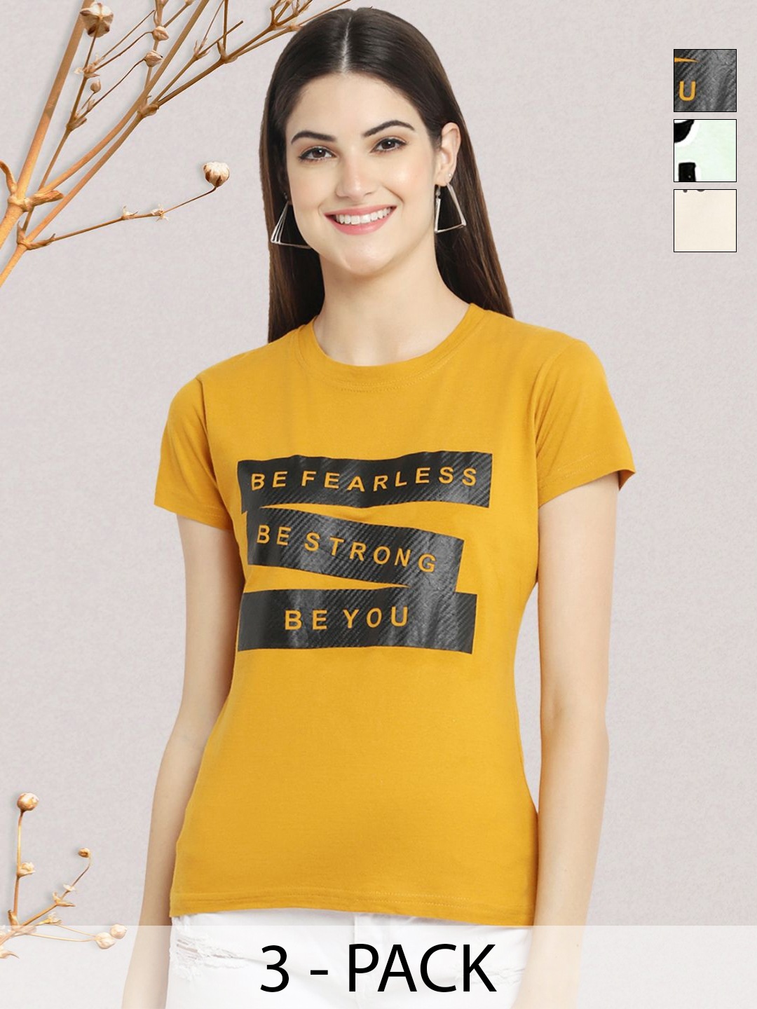 

GLOBAL NOMAD Women Typography 3 Printed Applique T-shirt, Multi