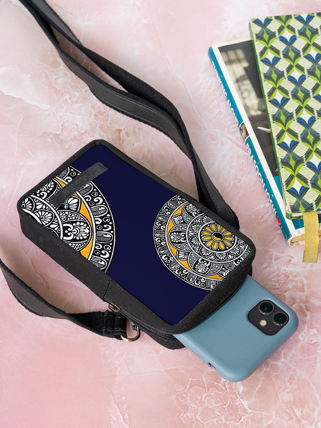 

Kalankit Geometric Printed Mobile Sling Pouch, Blue