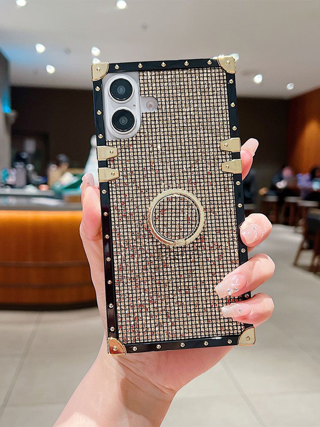 

Luxury Kase Geometric Printed iPhone 16 Back Case Mobile Accessories, Gold