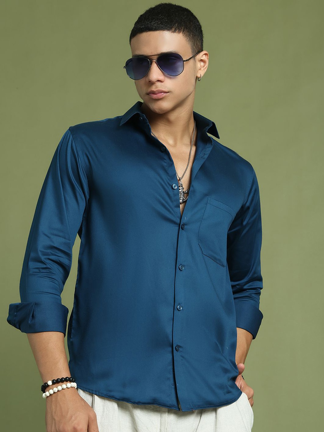

Indian Needle Men Classic Opaque Casual Shirt, Blue