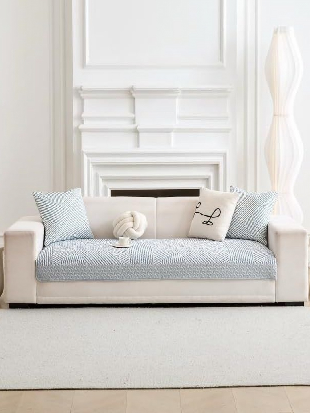 

HomeCloud Grey & White Striped Cotton 1 Piece Sofa Cover