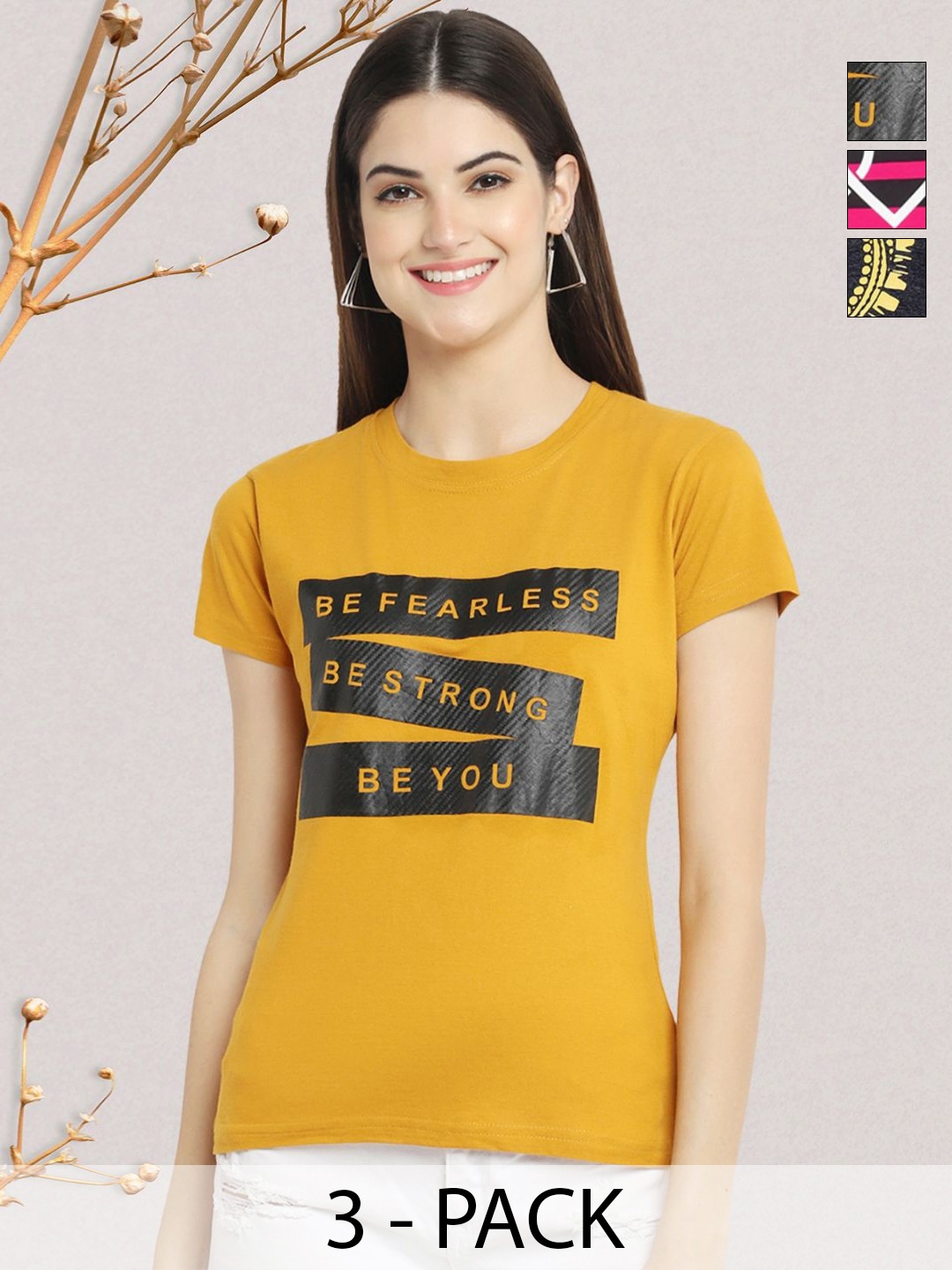 

GLOBAL NOMAD Women Typography 3 Printed Applique T-shirt, Multi