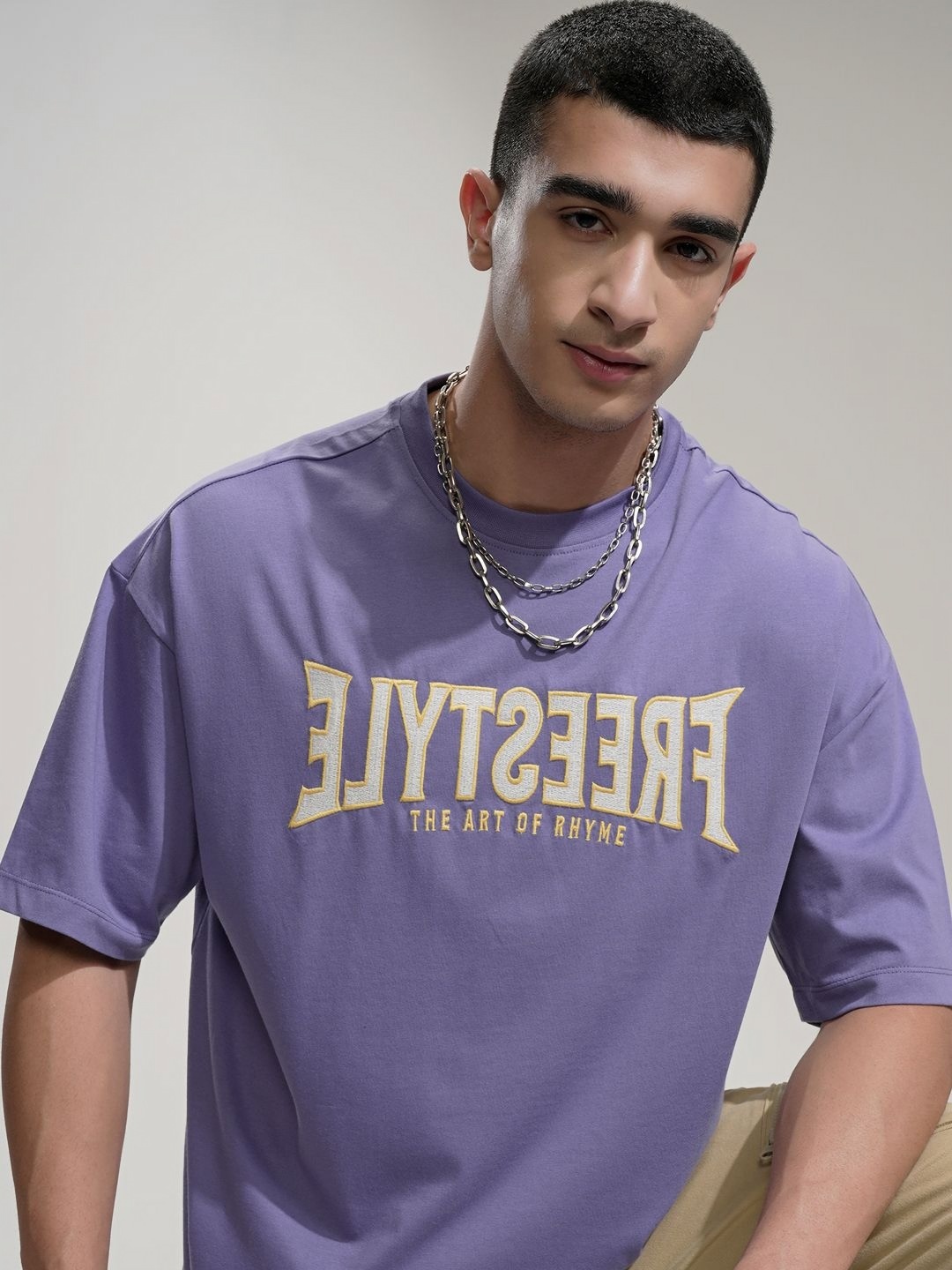 

HIGHLANDER Men Typography Printed Drop-Shoulder Sleeves T-shirt, Purple