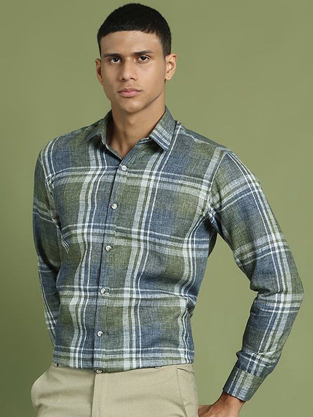 

Indian Needle Men Classic Windowpane Checks Opaque Checked Formal Shirt, Brown