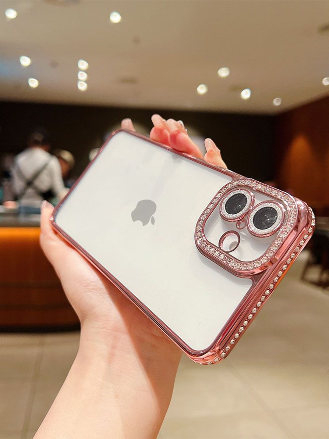 

Luxury Kase Solid Printed iPhone 16 Plus Back Case Mobile Accessories, Rose gold