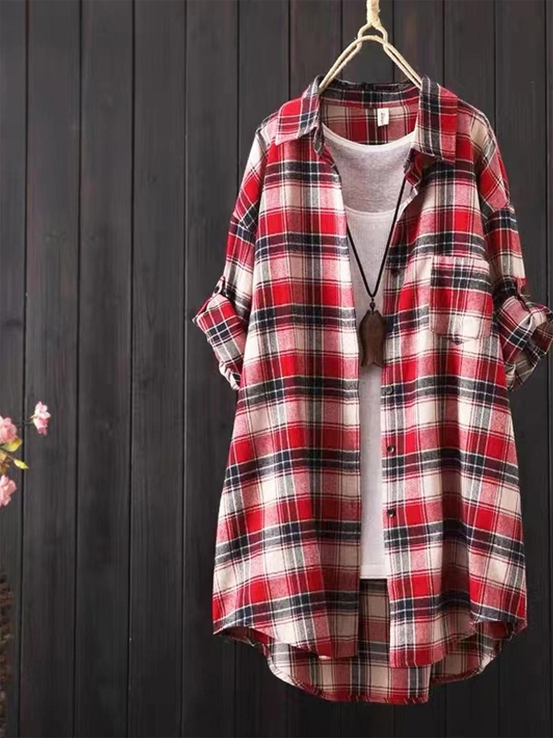 

Outzidr Women Original Tartan Checks Opaque Checked Casual Shirt, Red