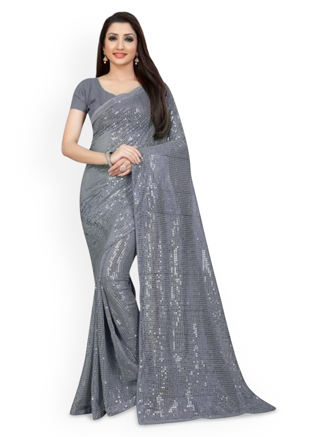 

THE52 Sequinned Embellished Pure Georgette Saree, Grey