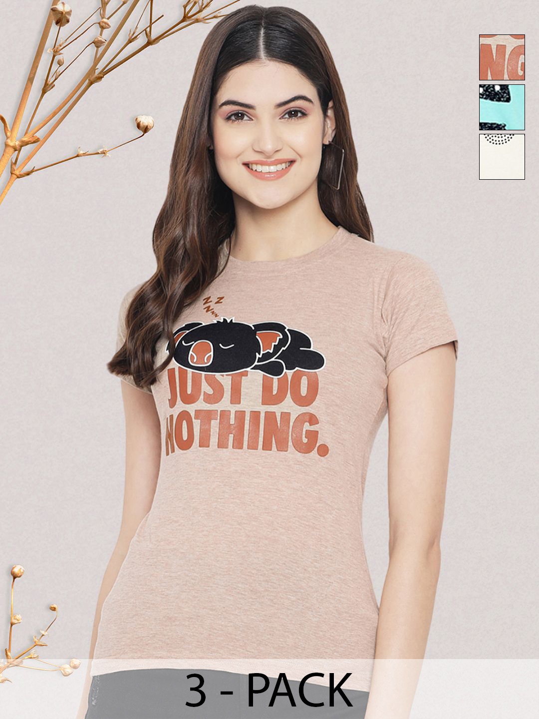 

GLOBAL NOMAD Women Typography 3 Printed Applique T-shirt, Multi