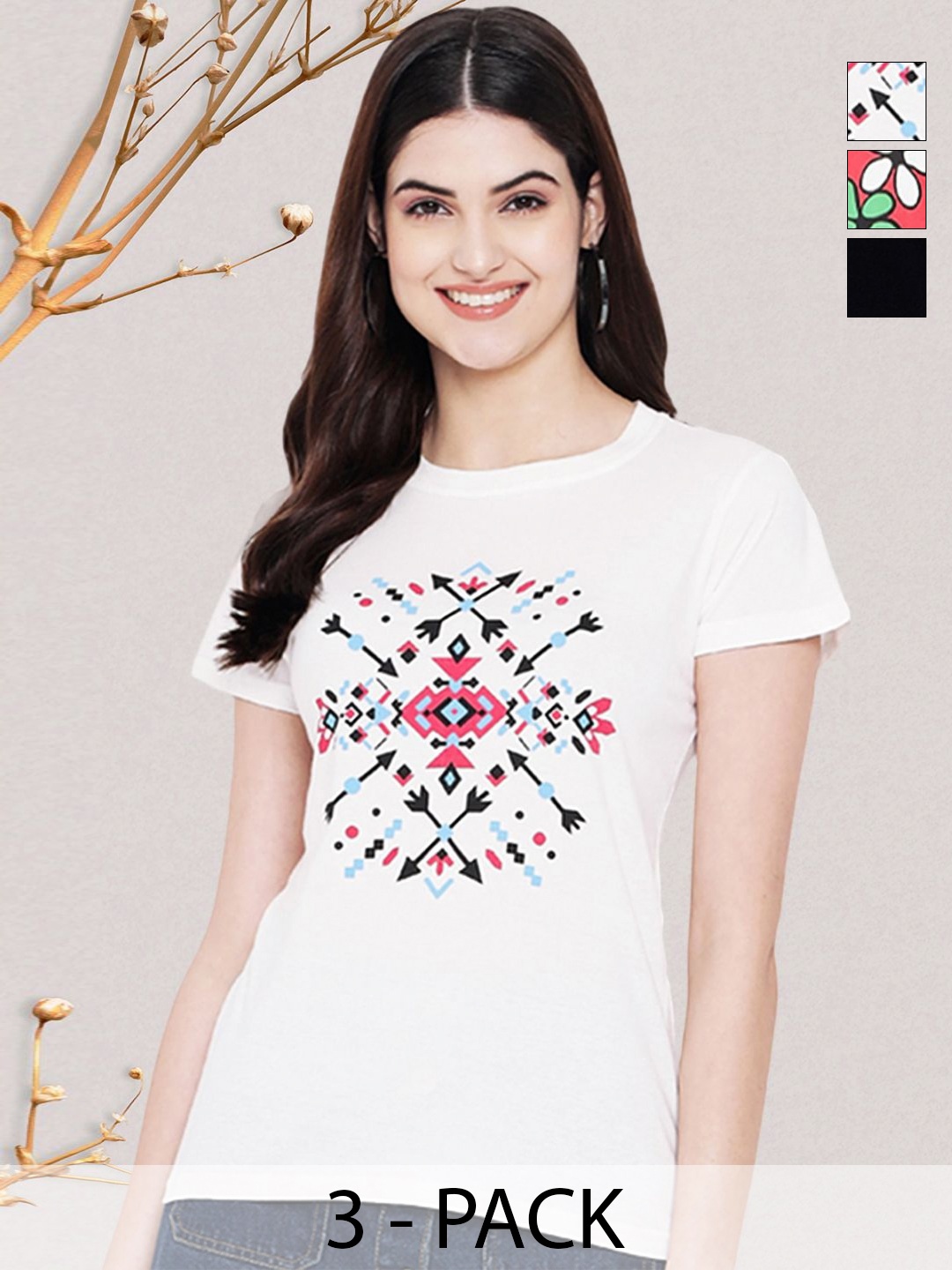 

GLOBAL NOMAD Women Typography 3 Printed Applique T-shirt, Multi
