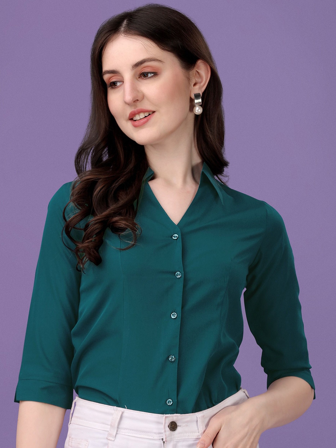 

De La Moda Women Relaxed Opaque Casual Shirt, Green