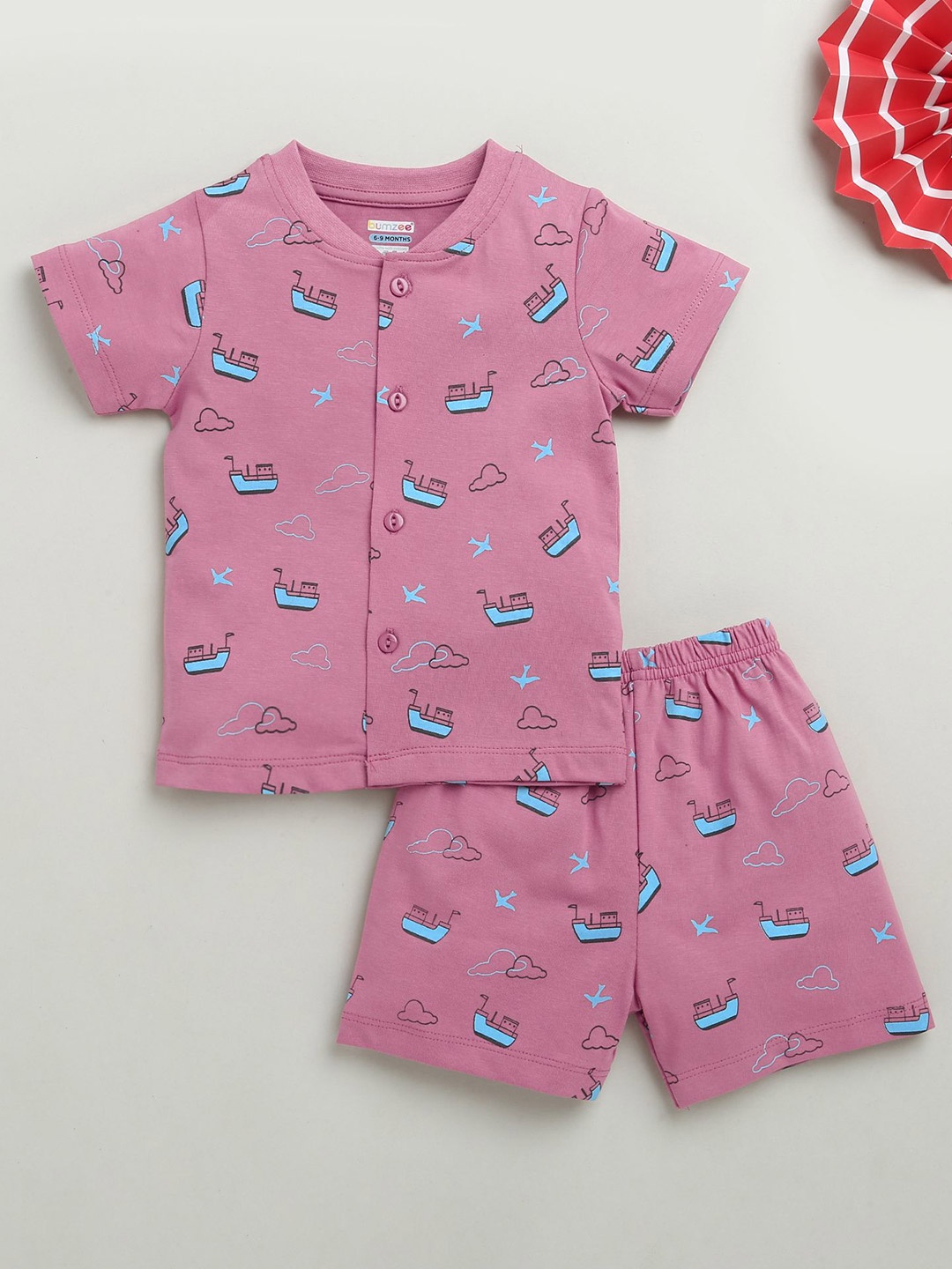 

BUMZEE Girls Printed V-Neck Pure Cotton Jabla With Shorts, Mauve