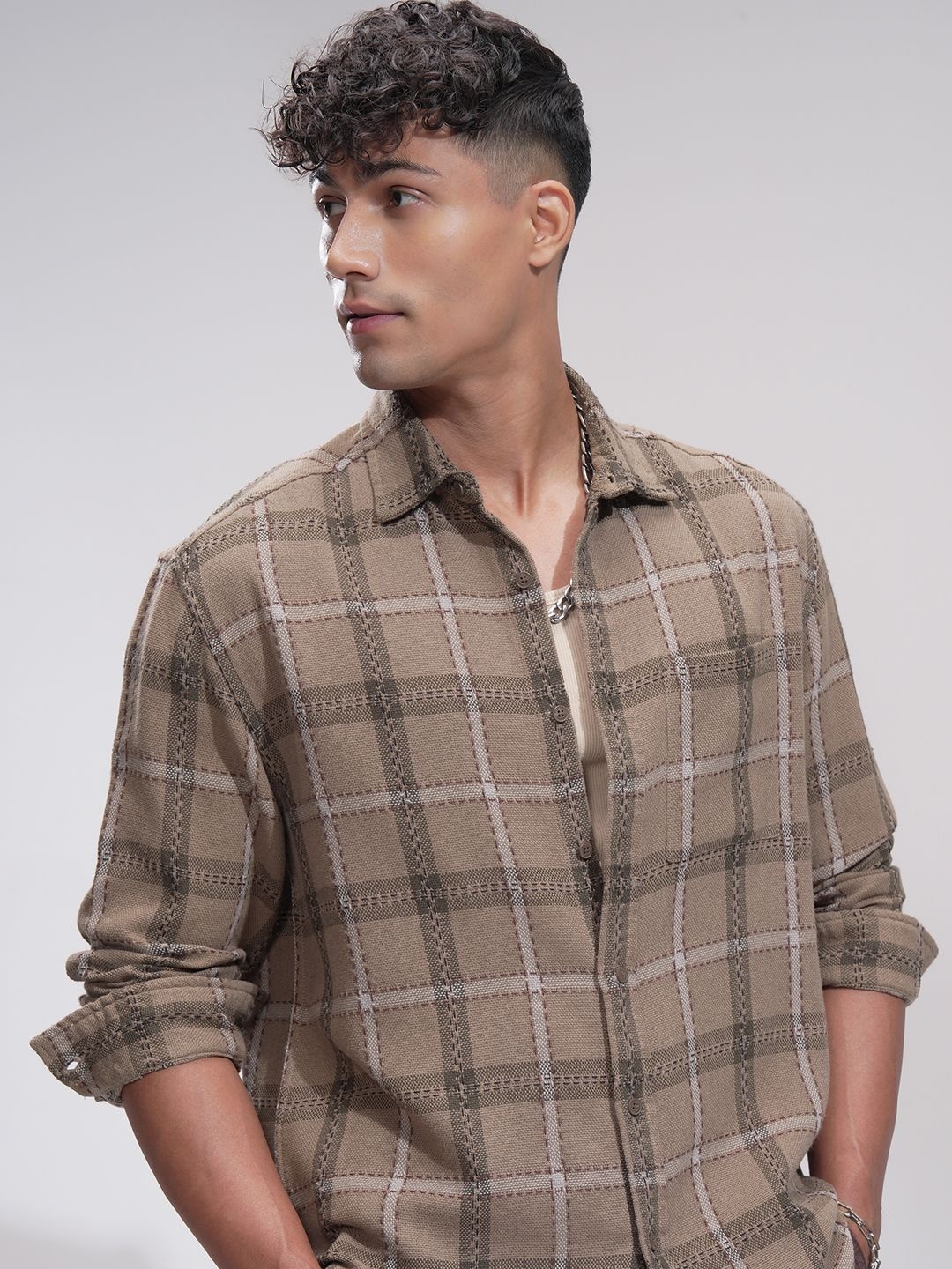 

HIGHLANDER Men Comfort Opaque Checked Casual Shirt, Beige