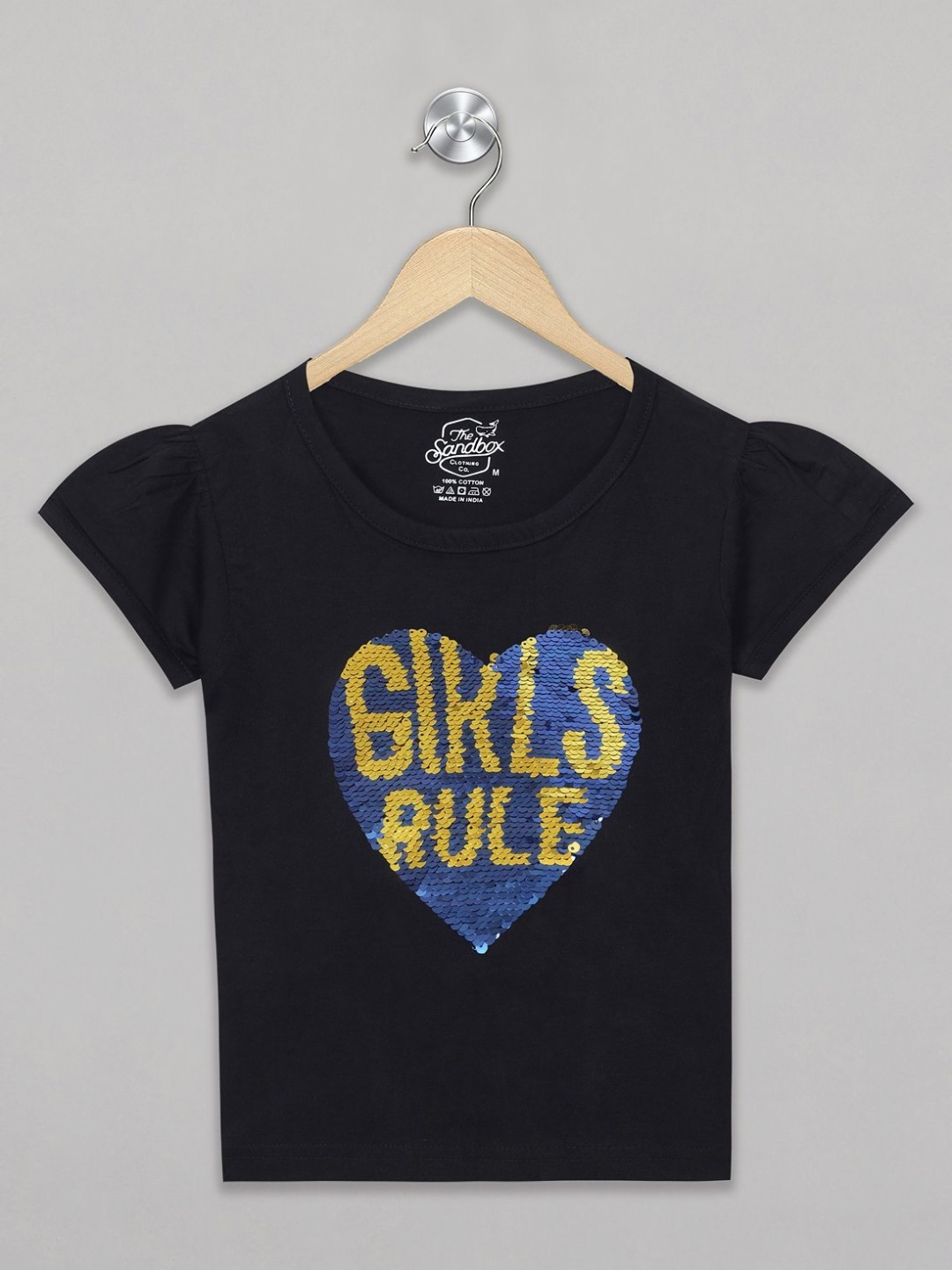 

The Sandbox Clothing Co. Girls Typography Printed Applique T-shirt, Black