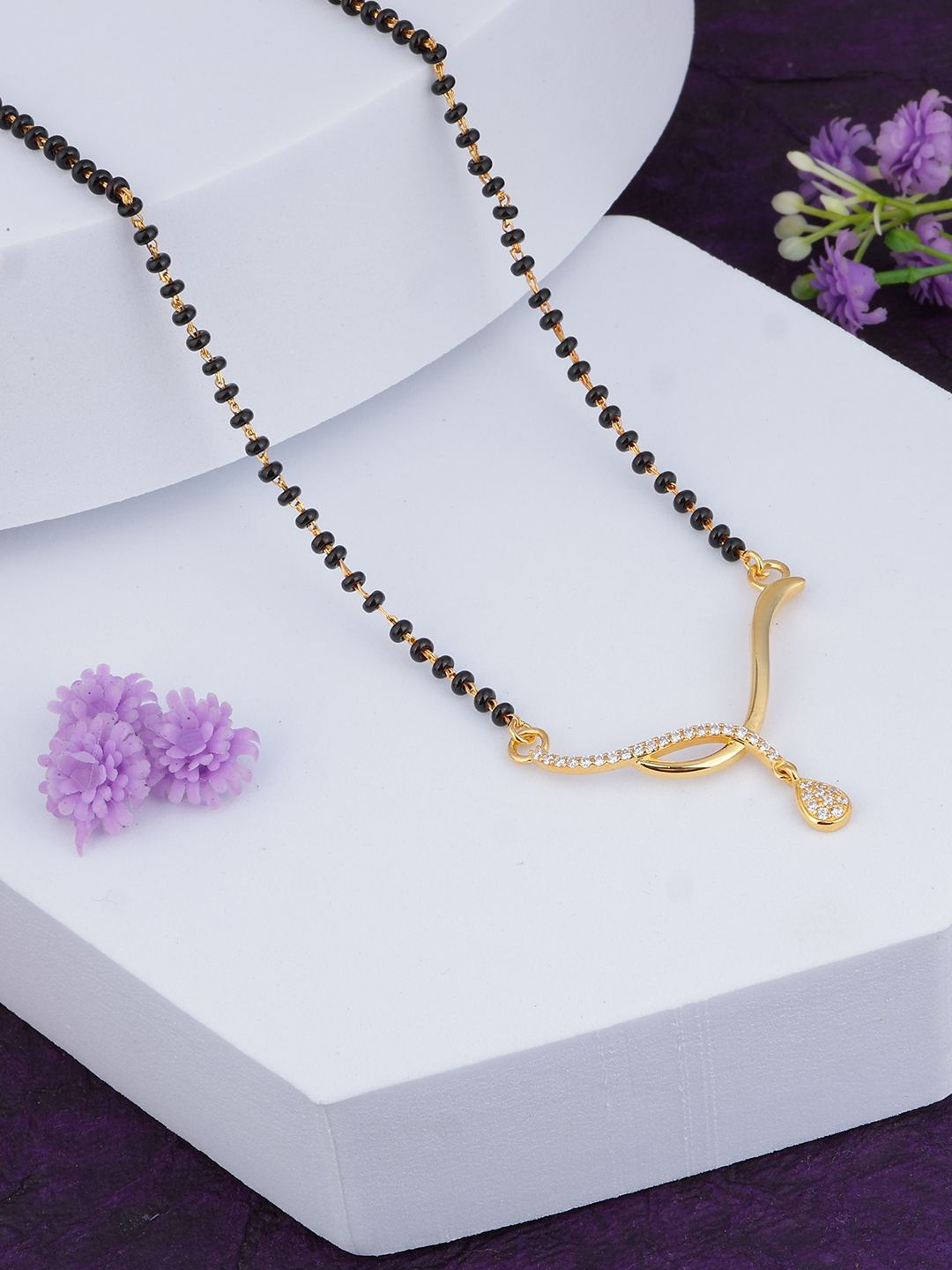 

MAIRA 938 Sterling Silver Gold-Plated Crystals & Zircon Studded Mangalsutra