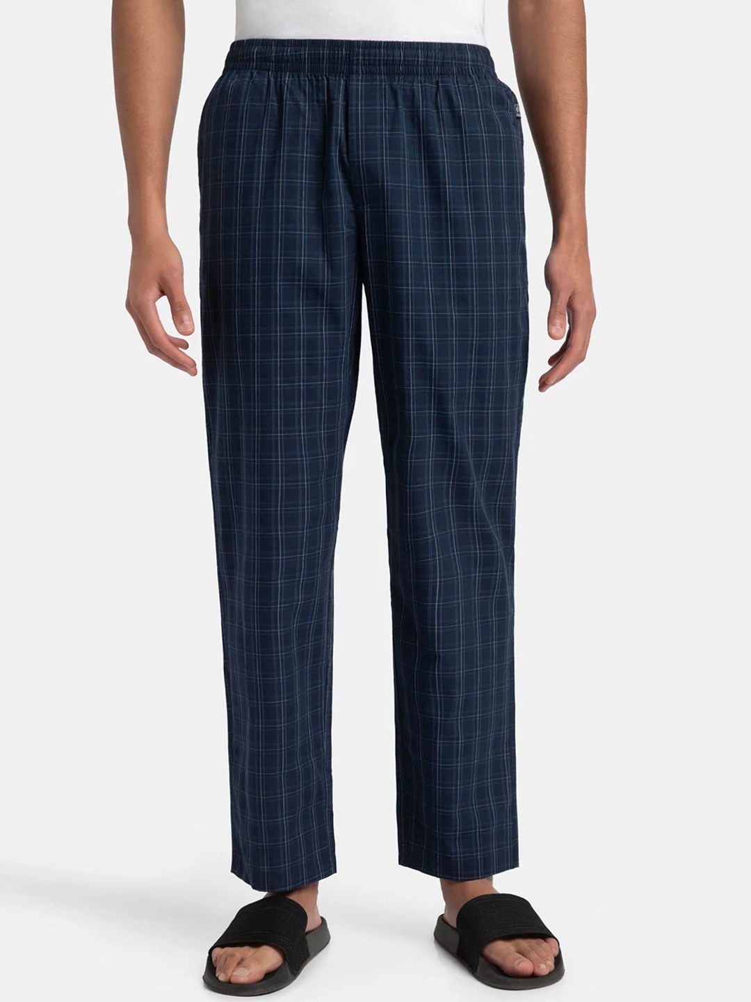 

Super Combed Cotton Woven Fabric Regular Fit Checkered Pyjama with Side Pockets - 9009, Navy blue
