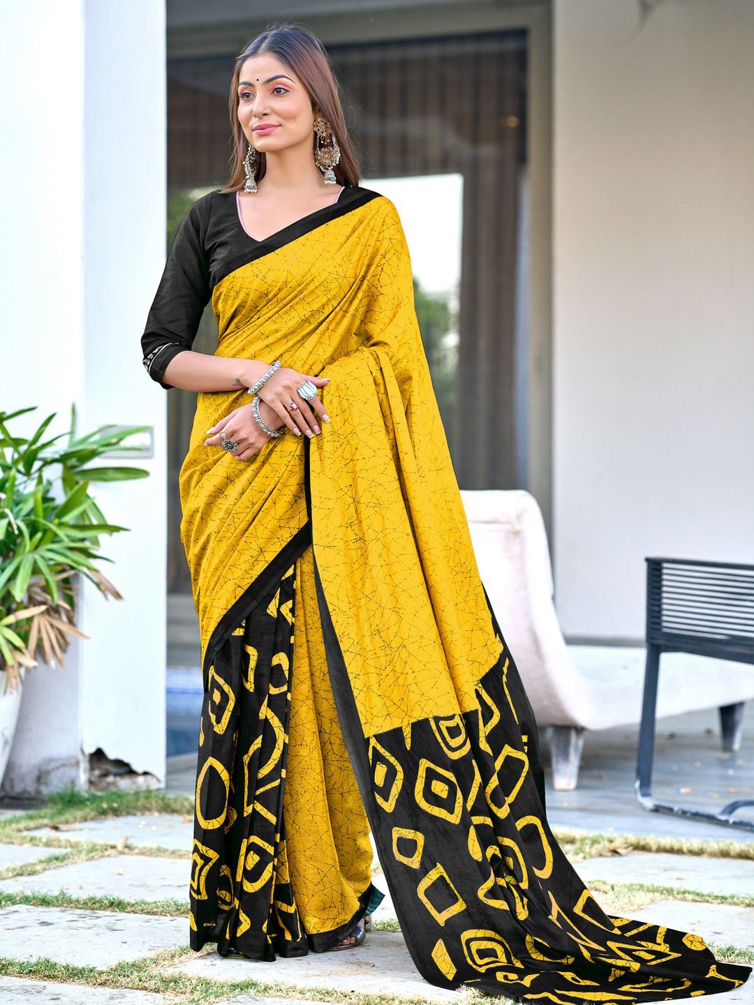 

Anouk Ethnic Motifs Pure Cotton Ready to Wear Saree, Yellow