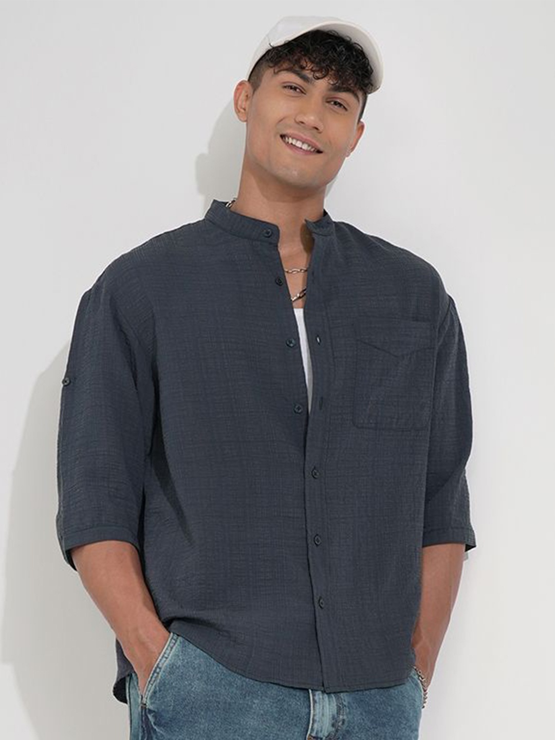 

HIGHLANDER Men Comfort Opaque Striped Casual Shirt, Navy blue