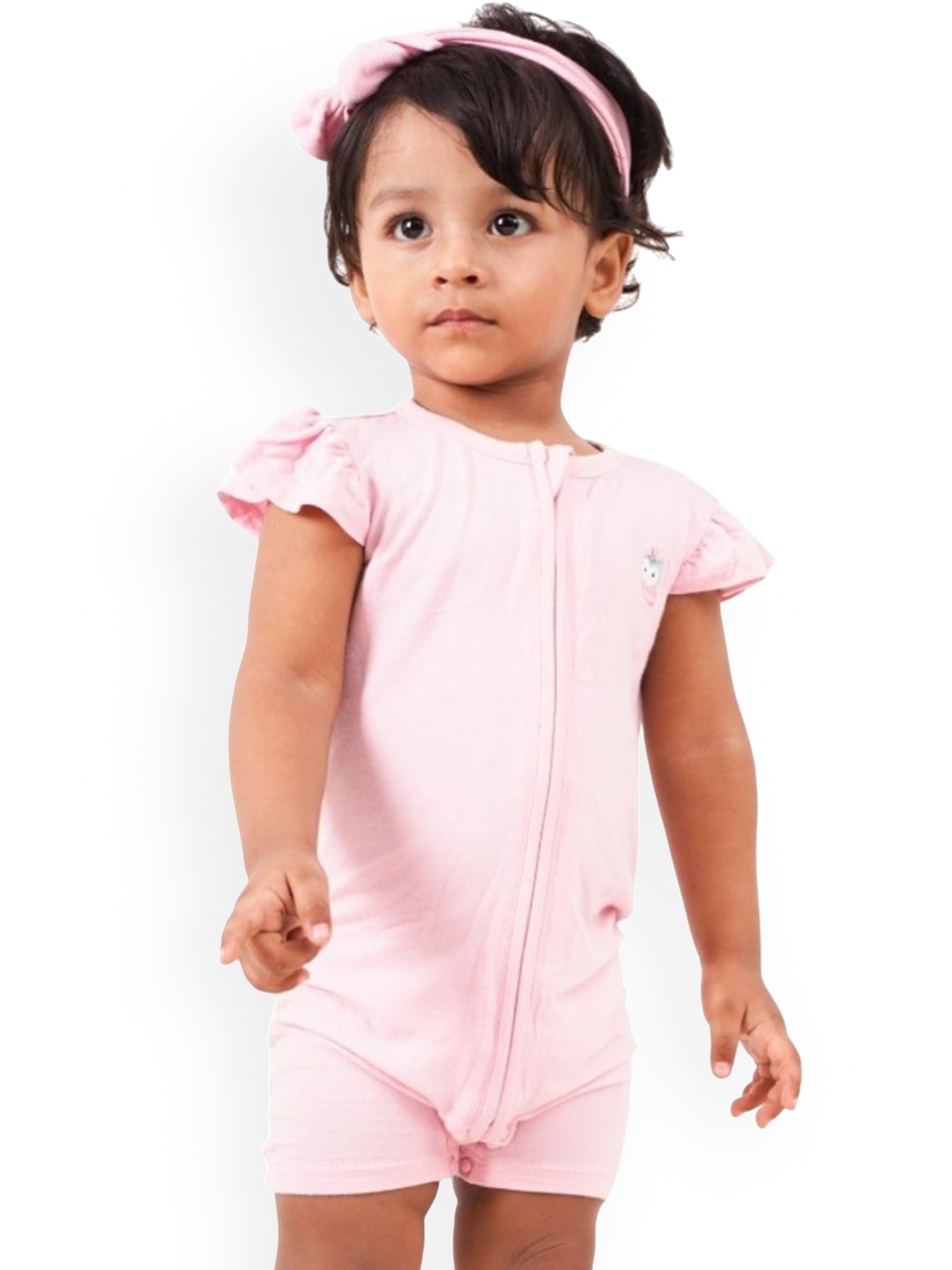 

THE PLUSH CLUB Infants Printed Round Neck Rompers, Pink