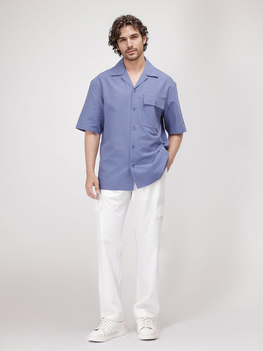 

RARE RABBIT Men Comfort Boxy Opaque Checked Casual Shirt, Blue