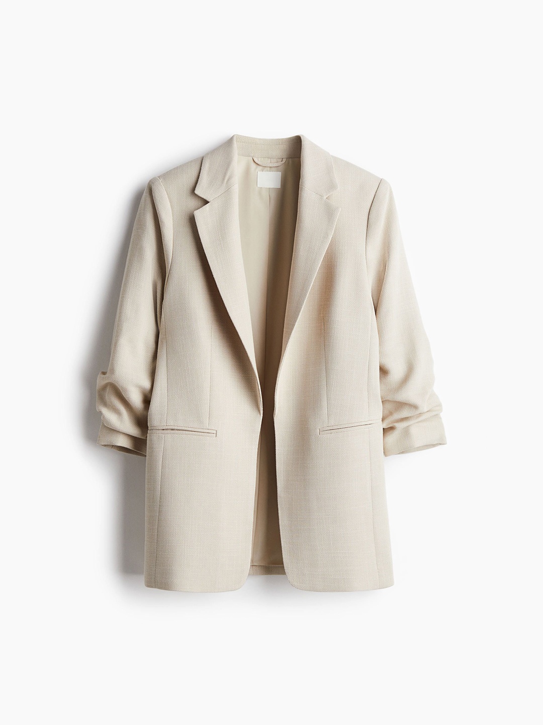 

H&M Gathered-Sleeve Blazer, Beige
