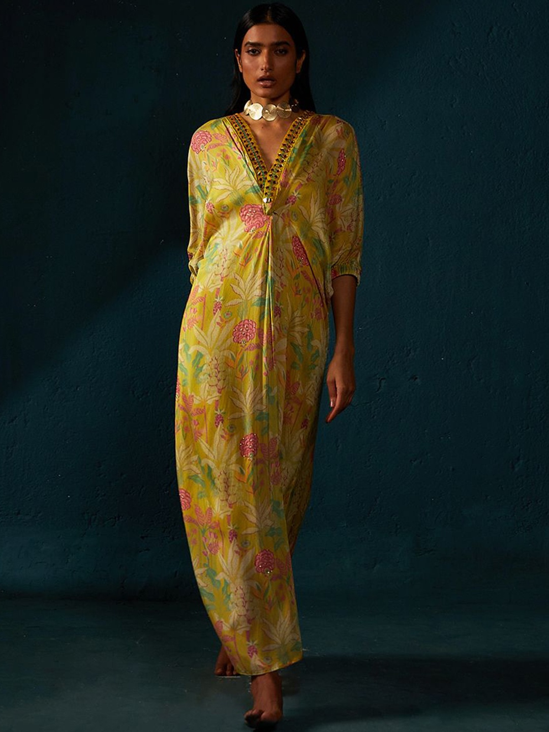 

Basil leaf Women Printed Basic Jumpsuit, Yellow