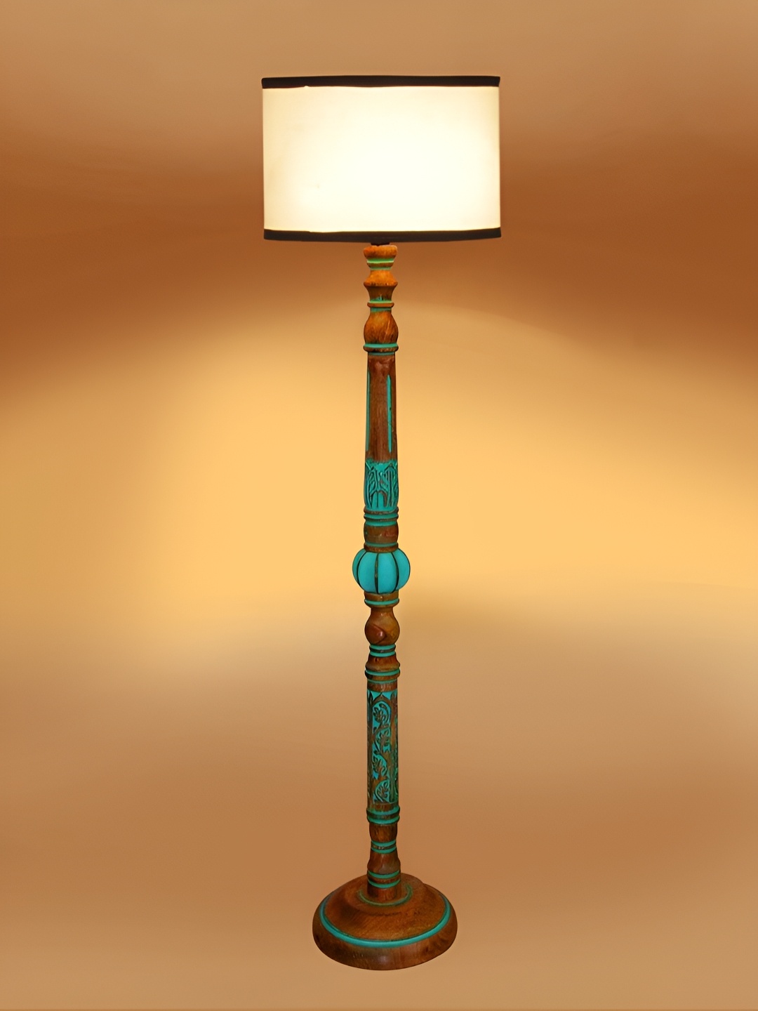 

Devansh Beige & White Cylinder Shaped Wooden Traditional Floor Lamp
