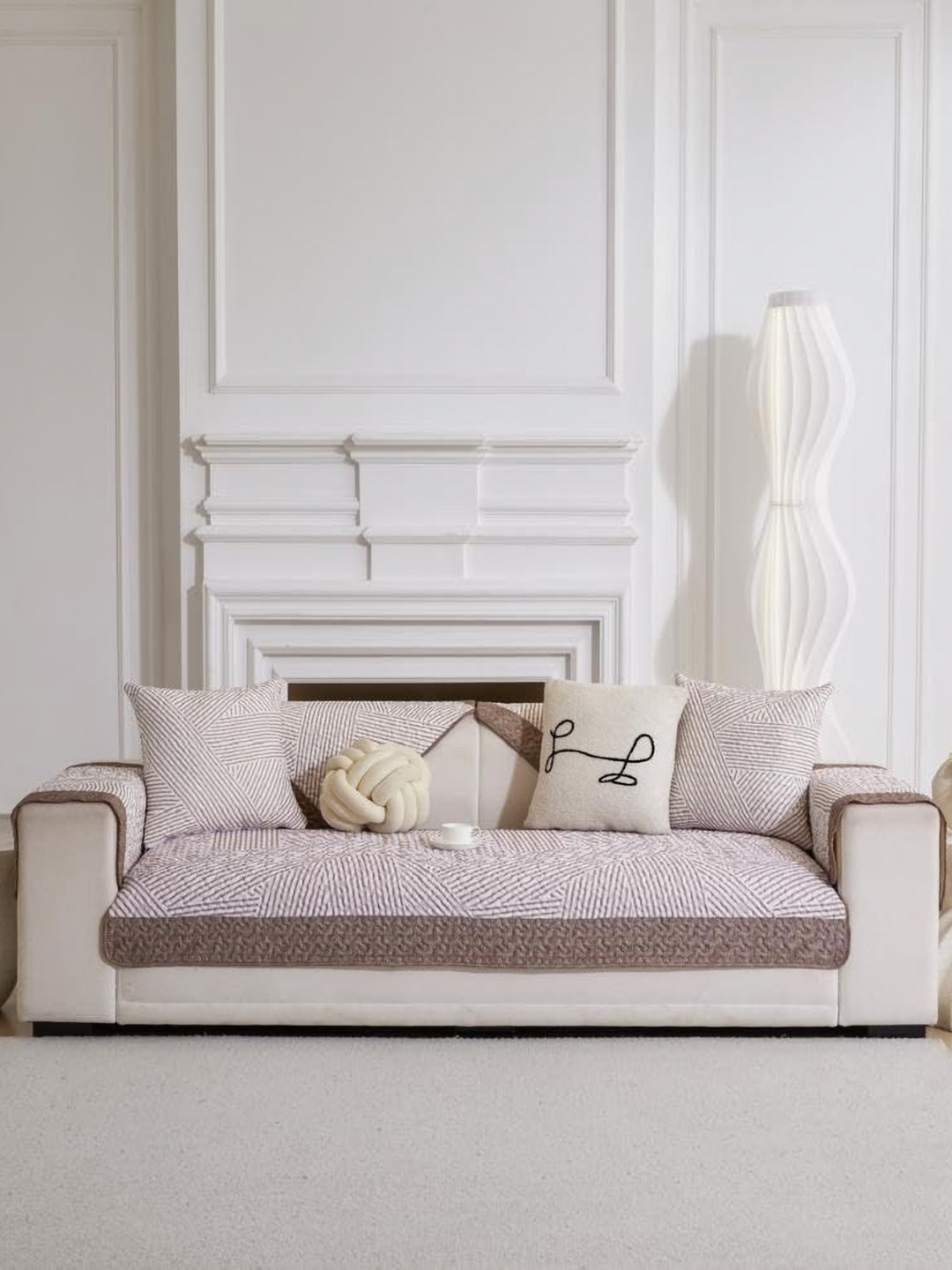 

HomeCloud Brown & White Printed Anti Slip 2-Seater Cotton Sofa Cover