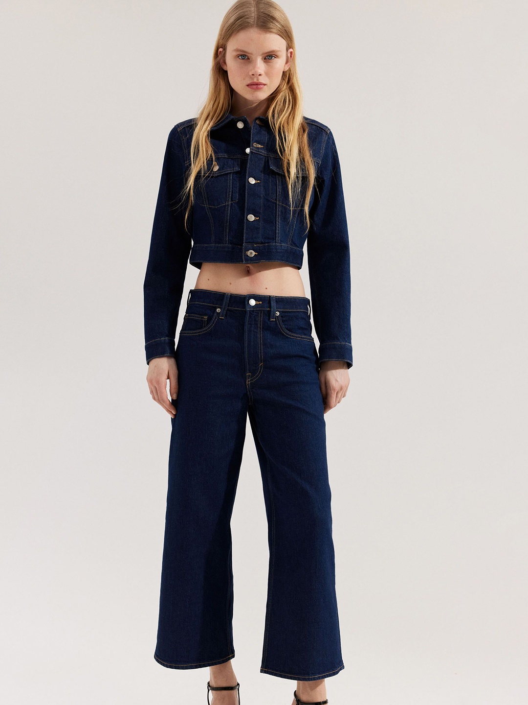 

H&M Wide High Cropped Jeans, Blue