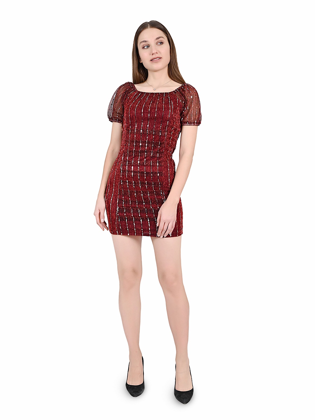 

HAINAH Print A-Line Mini Dress, Maroon