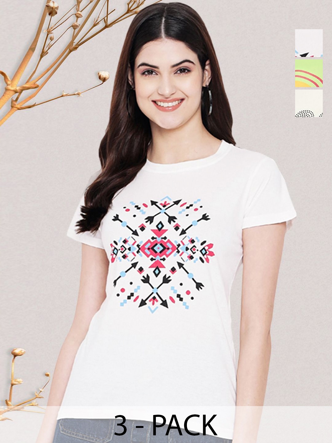 

GLOBAL NOMAD Women Typography 3 Printed Applique T-shirt, Multi