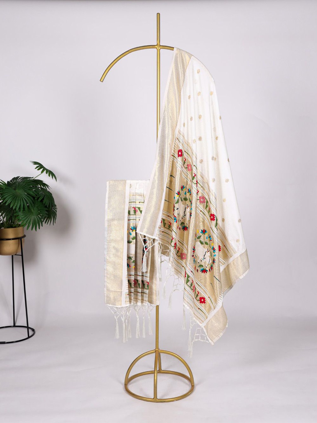

LOOKNBOOK ART Ethnic Motifs Woven Design Zari Work Dupatta, White