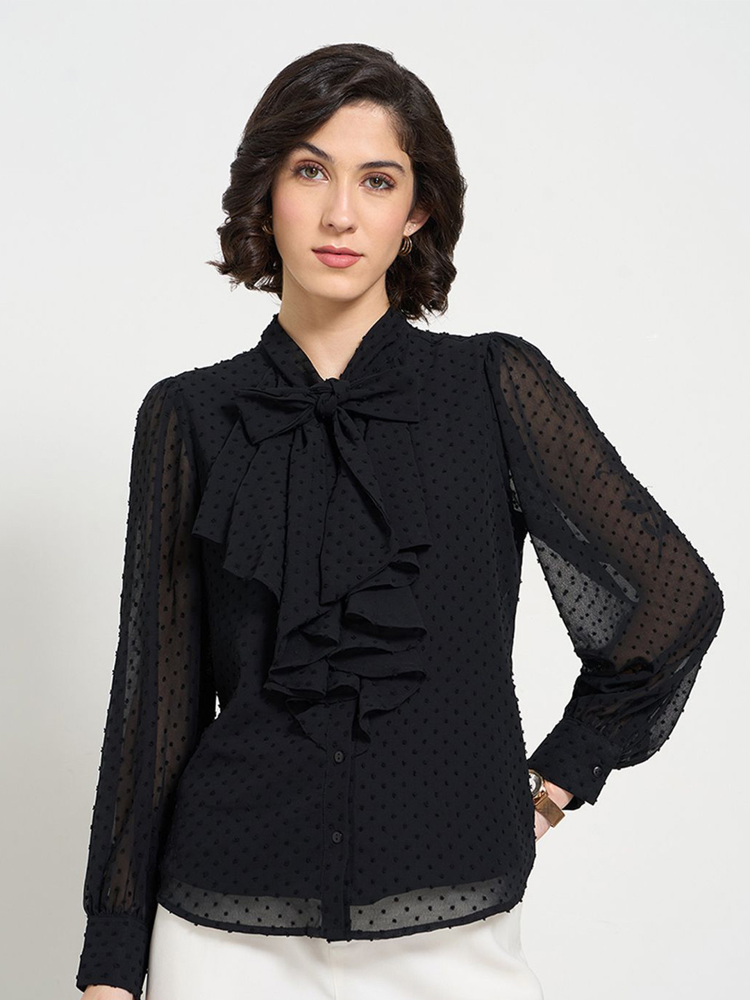 

Annabelle by Pantaloons Mandarin Collar Top, Black