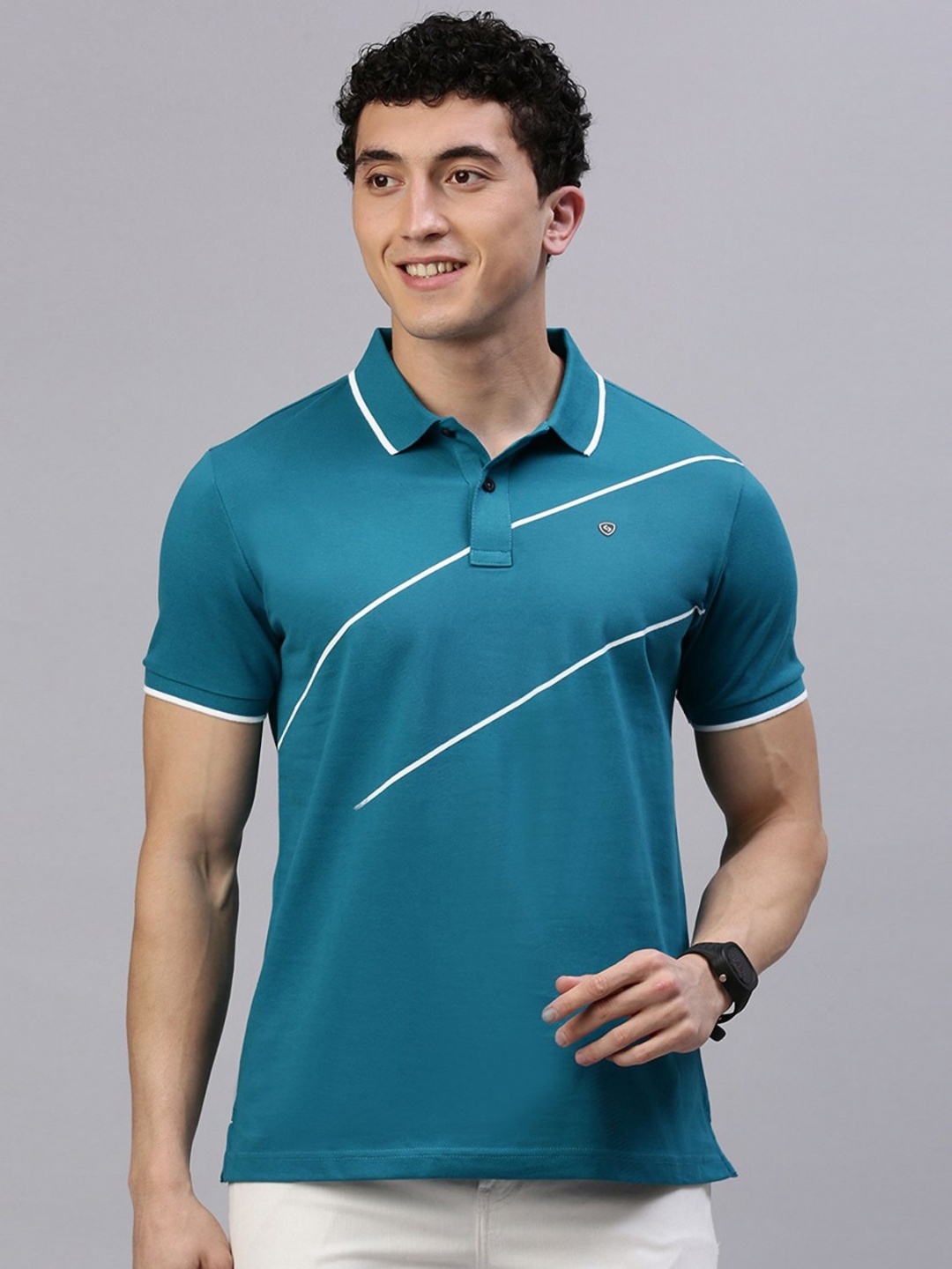 

Classic Polo Men Polo Collar Applique Slim Fit T-shirt, Teal