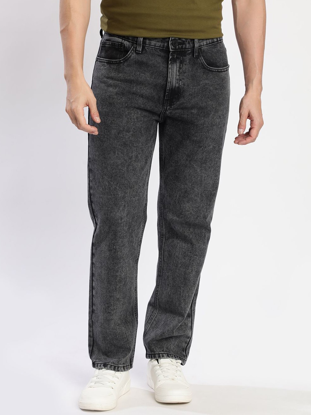 

Bene Kleed Men Cotton Relaxed Fit Mid-Rise Heavy Fade Jeans, Grey