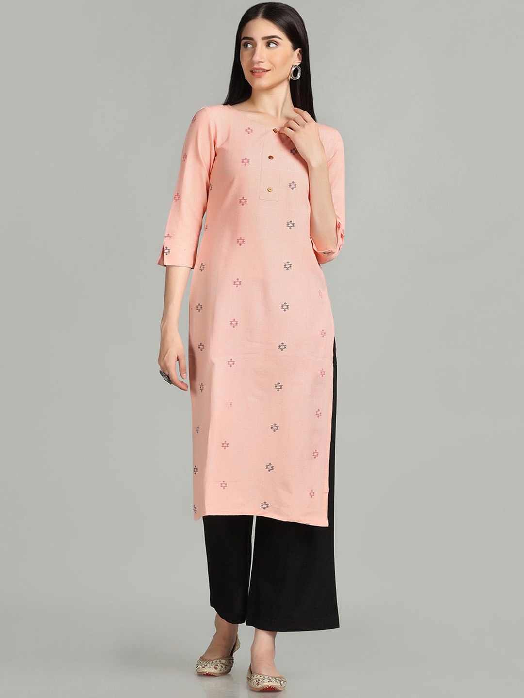 

DIVASTRI Geometric Woven Design Cotton Straight Kurta, Pink