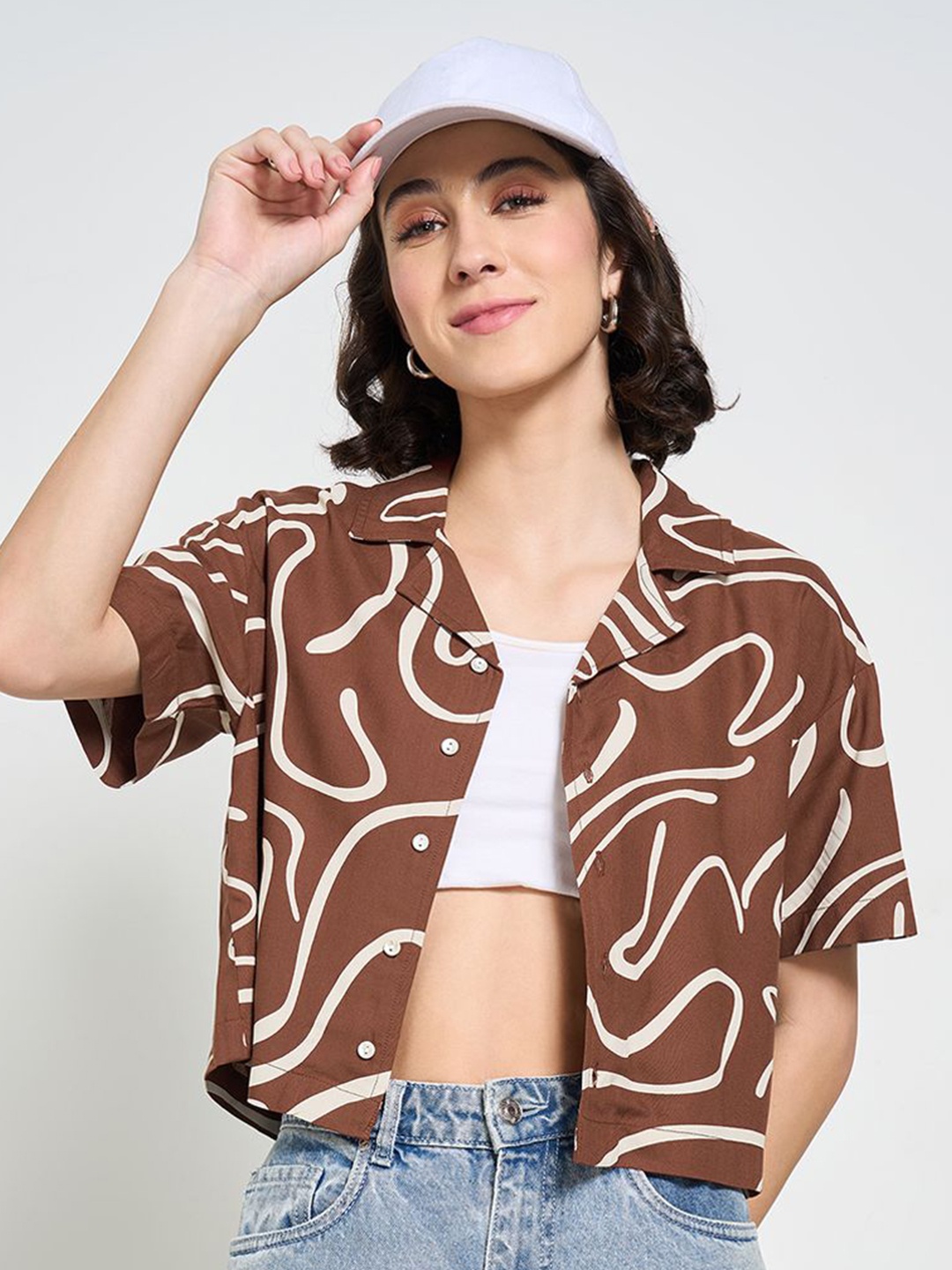 

People Women Opaque Printed Casual Shirt, Tan