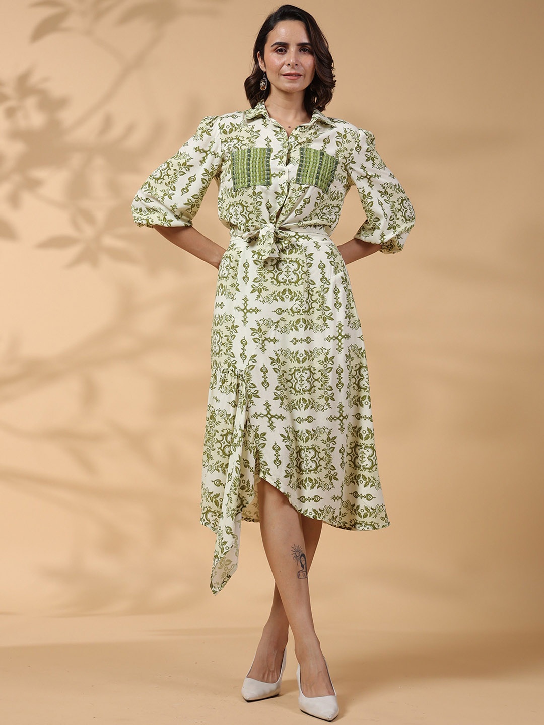 

STIL O STITCH Printed Shirt With Skirt, Green